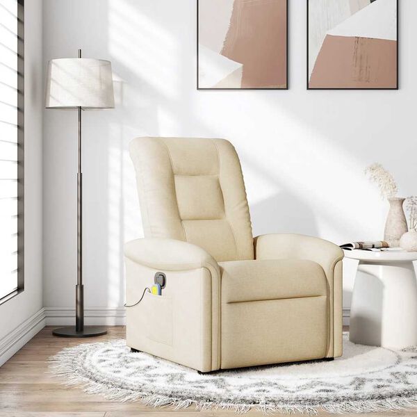 vidaXL Fauteuil de massage inclinable Cr&egrave;me Tissu