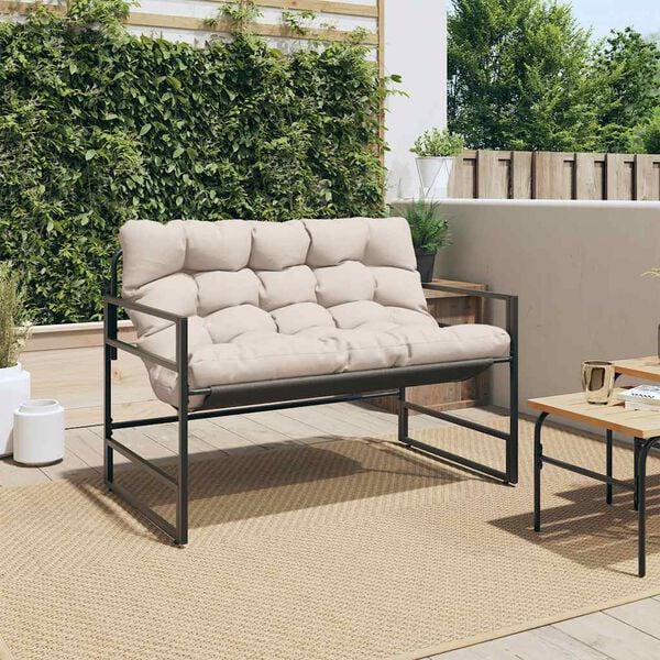 vidaXL Banc de jardin avec coussin taupe 113 cm acier