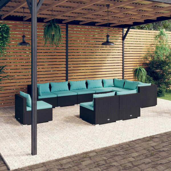 vidaXL Salon de jardin 10 pcs avec coussins R&eacute;sine tress&eacute;e Noir