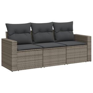 vidaXL Salon de jardin avec coussins 3 pcs gris r&eacute;sine tress&eacute;e
