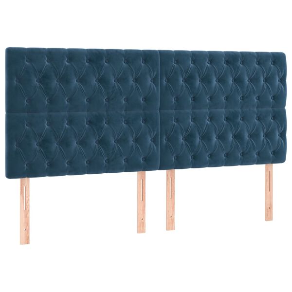 vidaXL T&ecirc;te de lit &agrave; LED Bleu fonc&eacute; 200x7x118/128 cm Velours