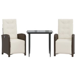 vidaXL Ensemble de bistro 3 pcs avec coussins marron r&eacute;sine tress&eacute;e