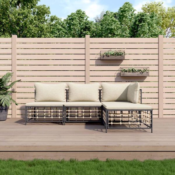 vidaXL Salon de jardin 4 pcs avec coussins anthracite résine tressée