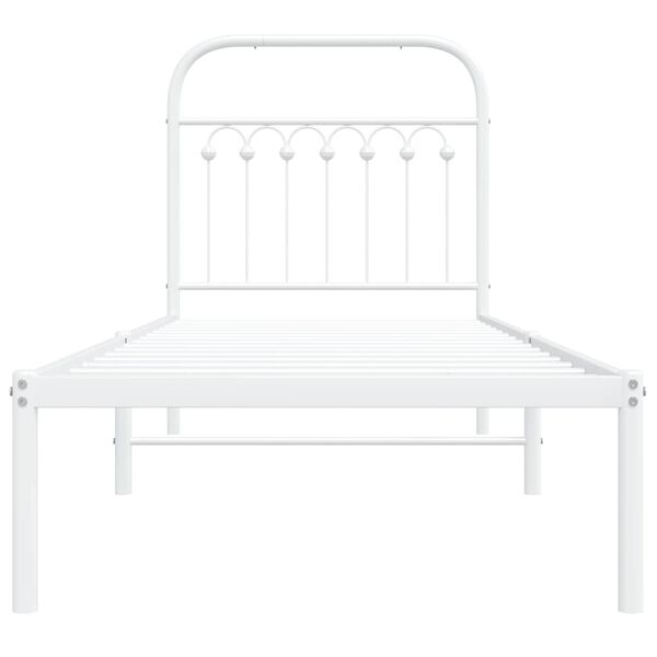 vidaXL Cadre de lit m&eacute;tal sans matelas avec t&ecirc;te de lit blanc 75x190cm