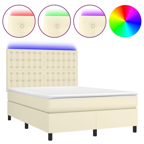 vidaXL Sommier &agrave; lattes de lit avec matelas et LED Cr&egrave;me 140x190 cm