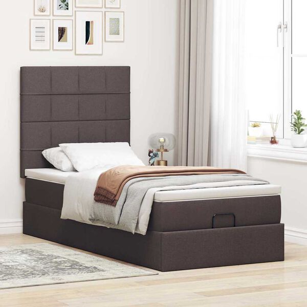 vidaXL Cadre de lit ottoman avec matelas marron fonc&eacute; 90x190 cm tissu