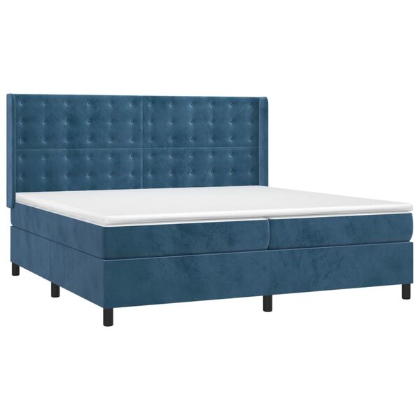 vidaXL Sommier &agrave; lattes de lit et matelas Bleu fonc&eacute; 200x200cm Velours