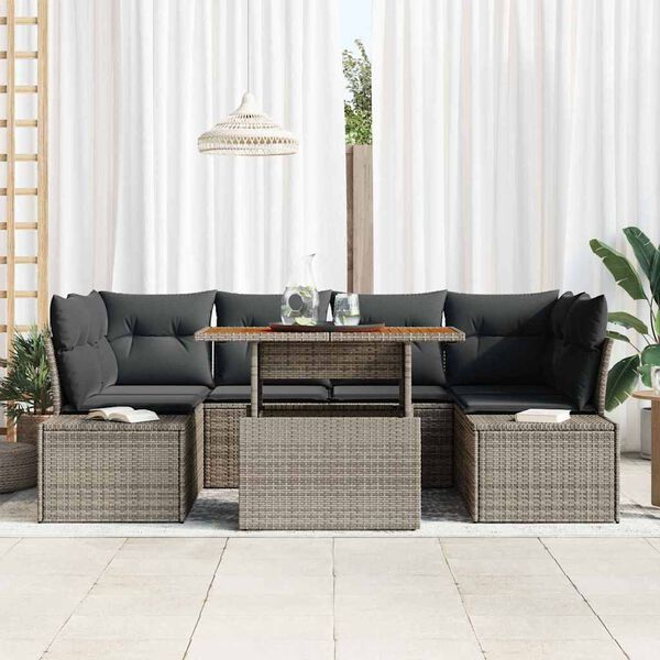 vidaXL Ensemble de canap&eacute; de jardin 7 pcs Gris Poly rotin