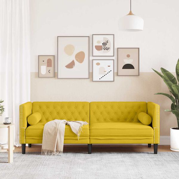 vidaXL Canap&eacute; Chesterfield avec traversins 3 places jaune velours