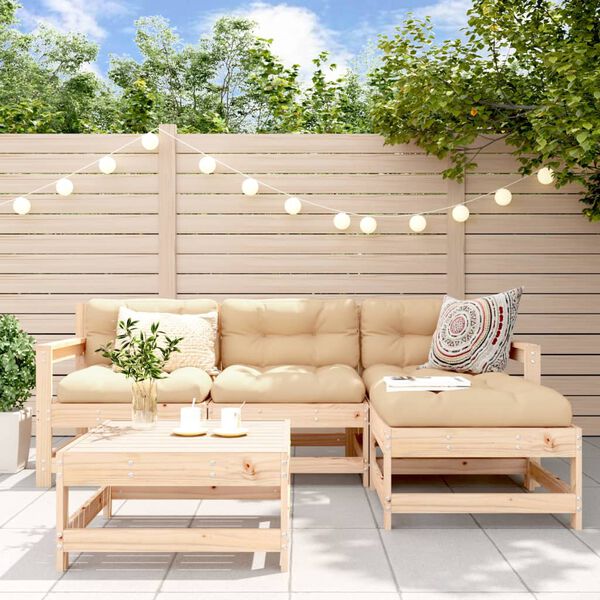 vidaXL Salon de jardin 5 pcs avec coussins bois massif