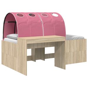 vidaXL Cadre de lit avec tunnel avec &eacute;tag&egrave;re 3 pc Ch&ecirc;ne Sonoma et rose