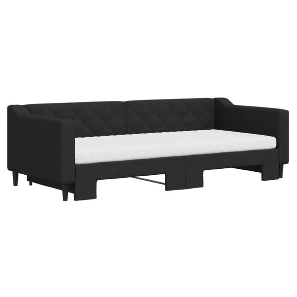 vidaXL Lit de jour avec gigogne et matelas noir 90x200 cm tissu