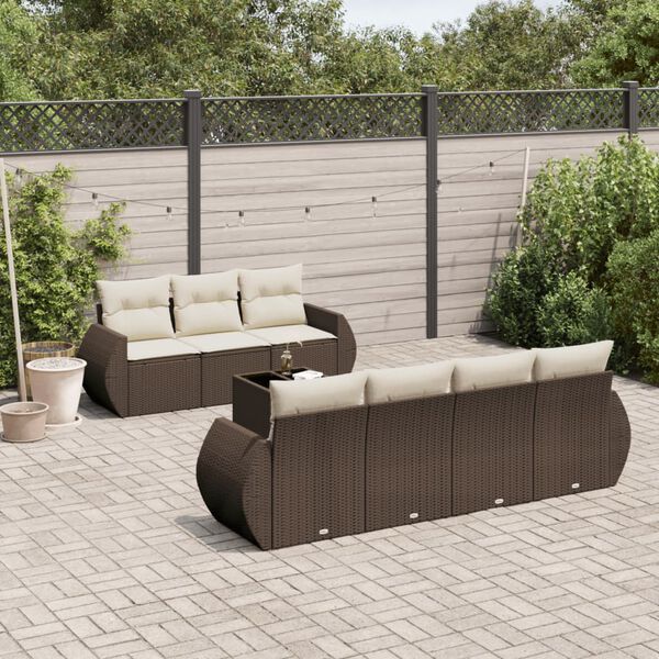 vidaXL Salon de jardin 8 pcs avec coussins marron r&eacute;sine tress&eacute;e