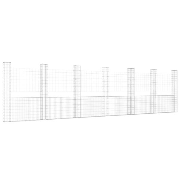 vidaXL Panier de gabion en forme de U avec 7 poteaux Fer 740x20x200 cm