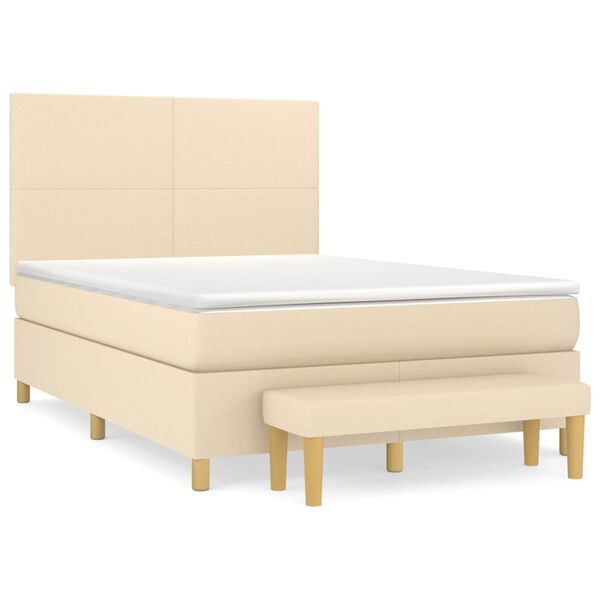 vidaXL Sommier &agrave; lattes de lit avec matelas Cr&egrave;me 140x200 cm Tissu