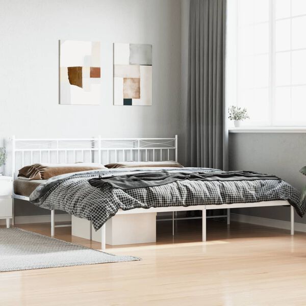 vidaXL Cadre de lit m&eacute;tal sans matelas et t&ecirc;te de lit blanc 200x200 cm