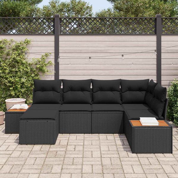 vidaXL Ensemble de canap&eacute; de jardin avec coussin 6 pcs Noir polyrotin
