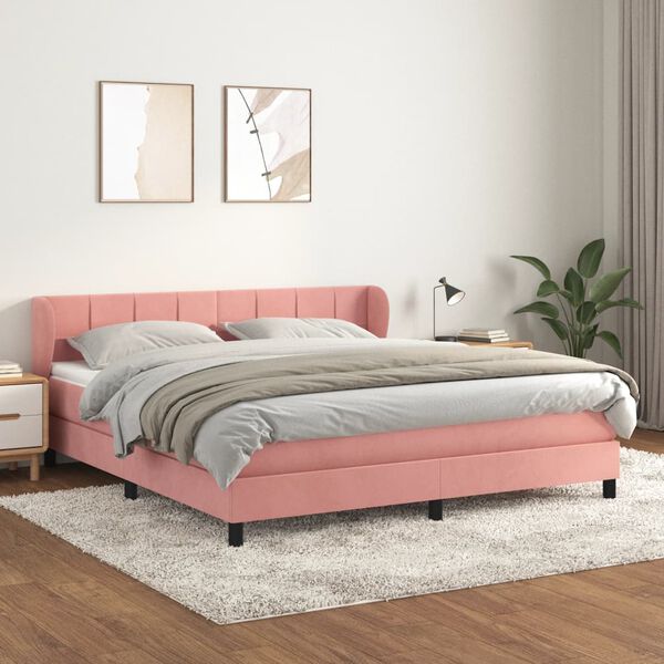 vidaXL Sommier &agrave; lattes de lit avec matelas Rose 160x200 cm Velours