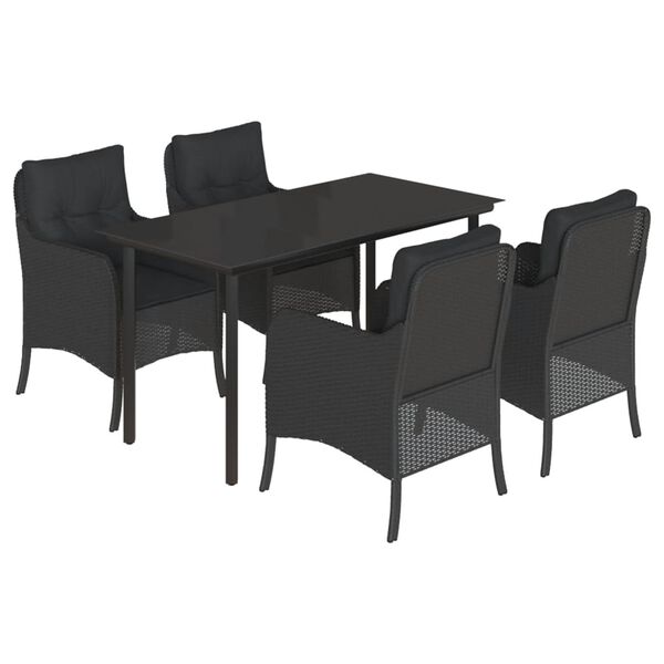 vidaXL Ensemble &agrave; manger de jardin coussins 5pcs Noir R&eacute;sine tress&eacute;e