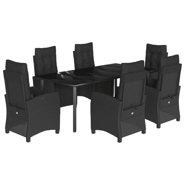 vidaXL Ensemble &agrave; manger de jardin coussins 7pcs Noir R&eacute;sine tress&eacute;e