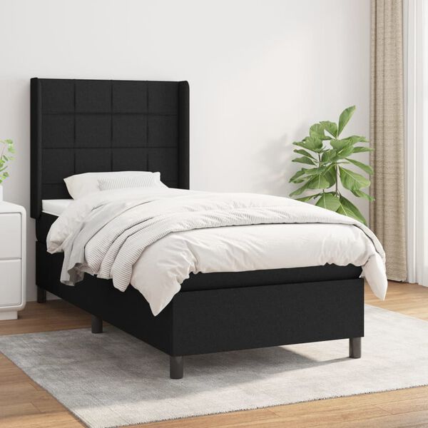 vidaXL Sommier &agrave; lattes de lit avec matelas Noir 90x190 cm Tissu