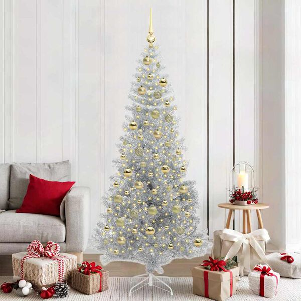 vidaXL Sapin de No&euml;l avec 300 LED avec support Argent 210 cm PET