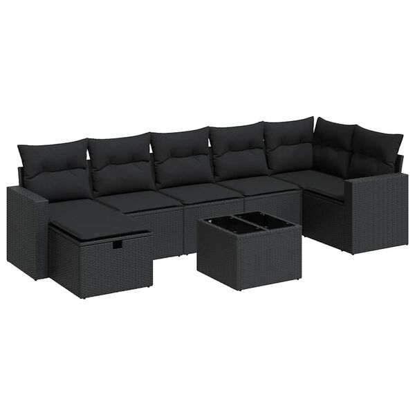vidaXL Salon de jardin 8 pcs avec coussins noir r&eacute;sine tress&eacute;e