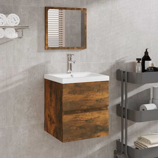 vidaXL Armoire de bain avec miroir Ch&ecirc;ne fum&eacute; Bois d'ing&eacute;nierie