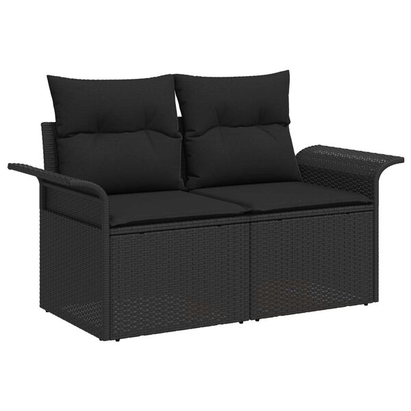 vidaXL Ensemble de canapé de jardin avec coussin 9 pcs Noir polyrotin