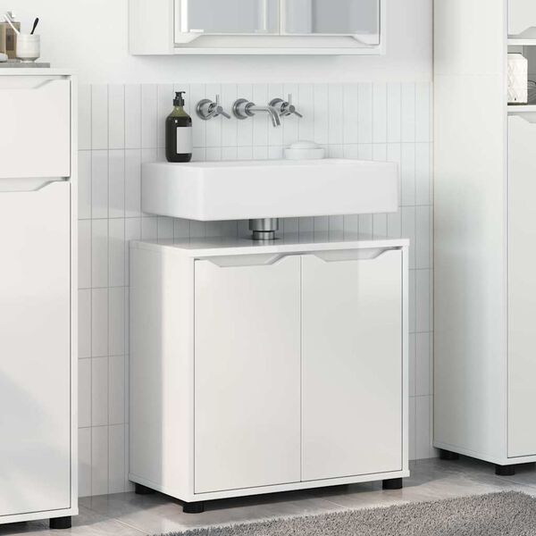 vidaXL Armoire de lavabo de salle de bain avec &eacute;tag&egrave;re Blanc brillant