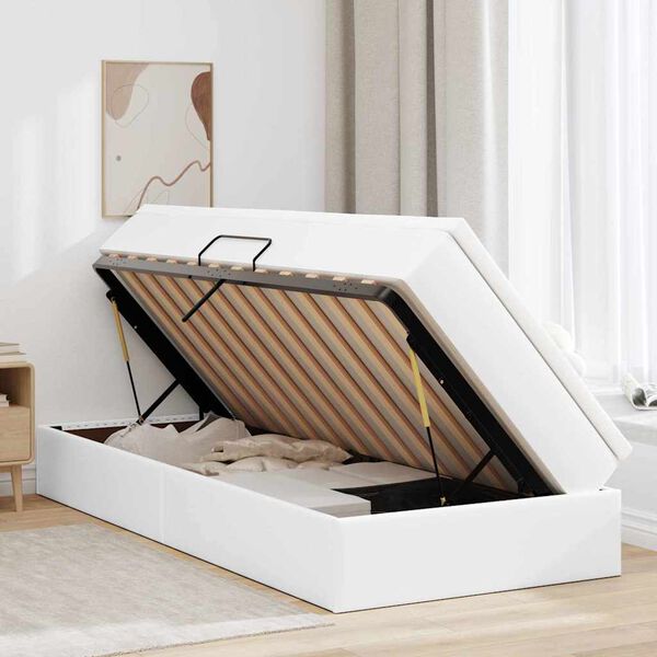 vidaXL Lit avec rangement et matelas Blanc 90 x 200 cm Simili cuir