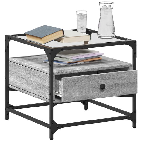 vidaXL Table basse avec dessus en verre sonoma gris 50x50x45 acier