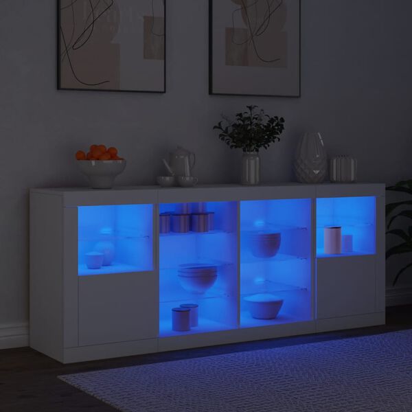 vidaXL Buffet avec lumi&egrave;res LED blanc 163x37x67 cm