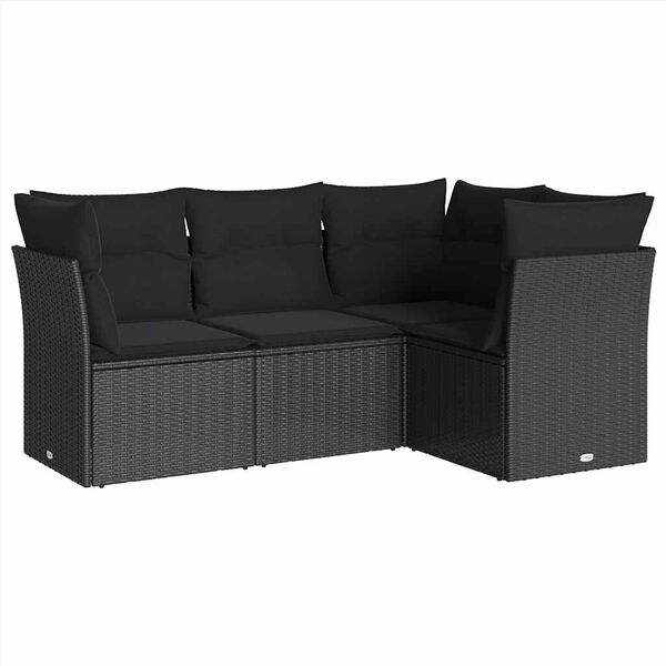 vidaXL Salon de jardin 4 pcs avec coussins noir r&eacute;sine tress&eacute;e