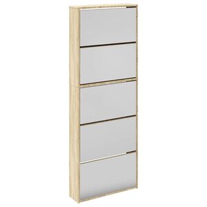 vidaXL Meuble &agrave; chaussures 5 &eacute;tag&egrave;res et miroir 63x17x169,5 cm Ch&ecirc;ne