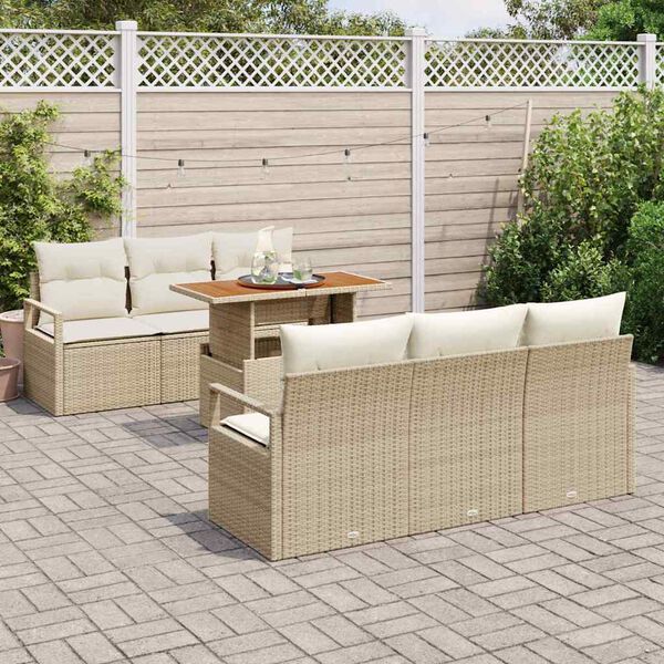 vidaXL Ensemble de canapé de jardin 7 pcs Beige Poly rotin