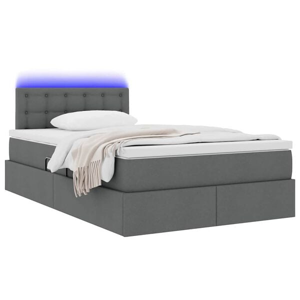 vidaXL Lit avec rangement et LED Gris fonc&eacute; 120 x 190 cm tissu