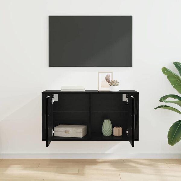 vidaXL Meuble TV mural Ch&ecirc;ne noir 80 x 34,5 x 40 cm Bois d'ing&eacute;nierie