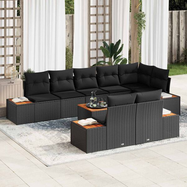 vidaXL Ensemble de canap&eacute; de jardin avec coussin 8 pcs Noir Polyrotin