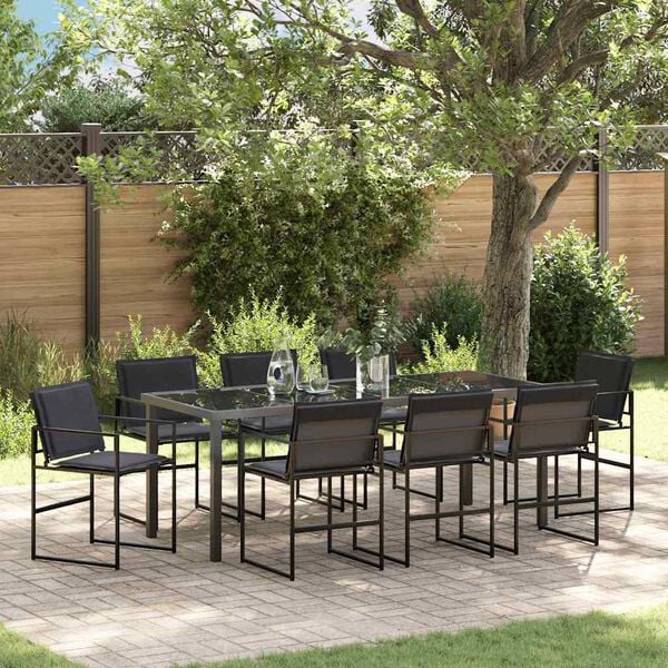 vidaXL Ensemble de salle à manger pour jardin 9 pcs Noir