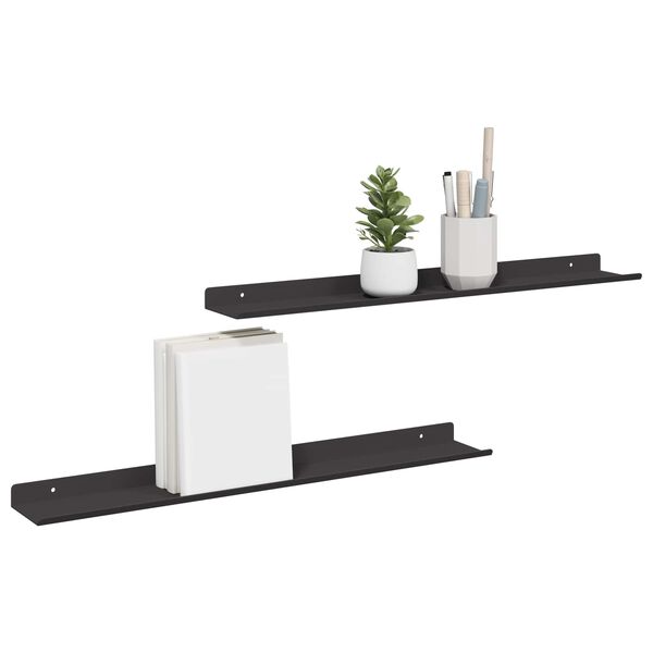 vidaXL &Eacute;tag&egrave;re flottante 2 pcs Noir 60 x 8,5 x 2,5 cm Acier