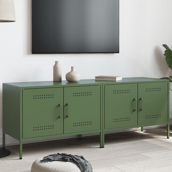 vidaXL Meubles TV 2 pcs vert olive 68x39x50,5 cm acier