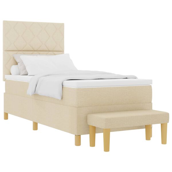 vidaXL Lit &agrave; ressorts avec matelas Cr&egrave;me 100 x 200 cm tissu
