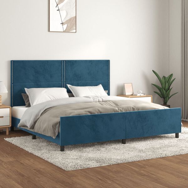 vidaXL Cadre de lit sans matelas bleu fonc&eacute; 200x200 cm velours