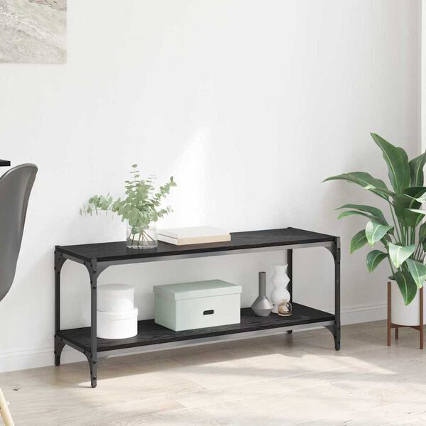 vidaXL Meuble TV Ch&ecirc;ne noir 100x33x41cm Bois d'ing&eacute;nierie et fer