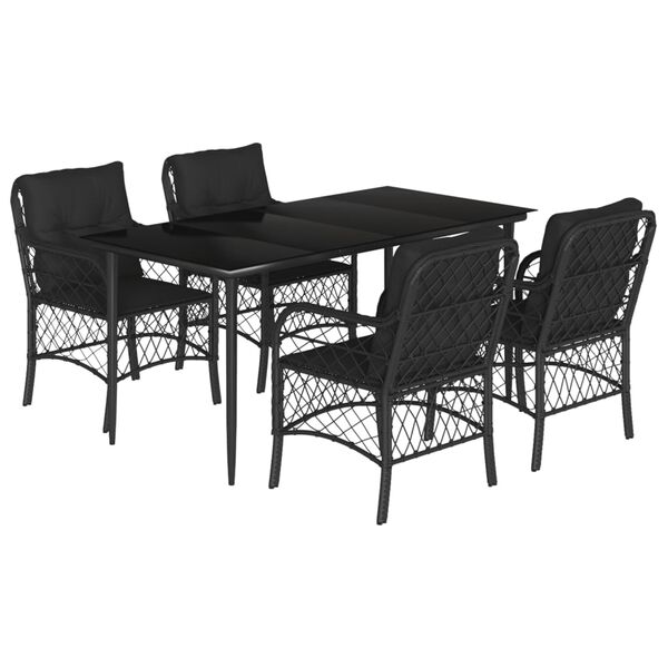 vidaXL Ensemble &agrave; manger de jardin coussins 5pcs Noir R&eacute;sine tress&eacute;e