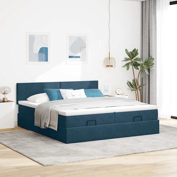 VidaXL Cadre de lit ottoman avec matelas bleu fonc&eacute; 160x200 cm velours