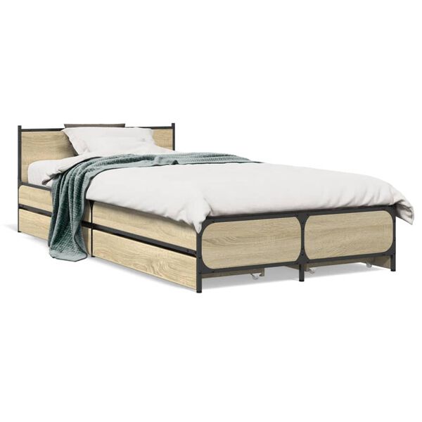 vidaXL Cadre de lit avec tiroirs sans matelas ch&ecirc;ne sonoma 90x190 cm