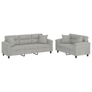 vidaXL Ensemble de canap&eacute;s 2 pcs coussins Gris clair Tissu microfibre