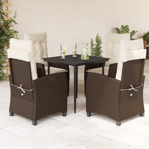 vidaXL Ensemble &agrave; manger de jardin 5 pcs et coussins marron poly rotin